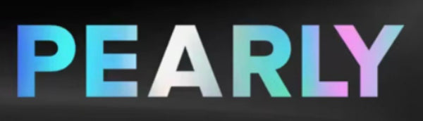 Colorful 'PEARLY' logo on a black background